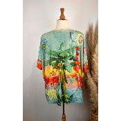 Pull lurex manches courtes palmier coloré grande taille