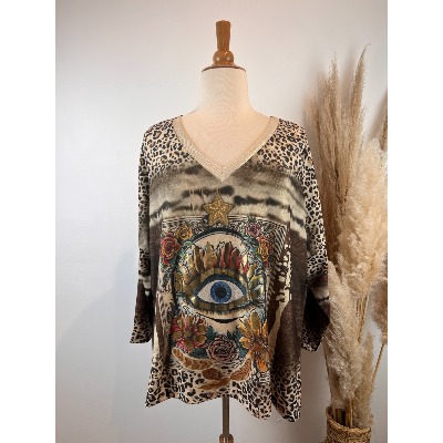 Pull lurex manches longues œil léopard Grande Taille