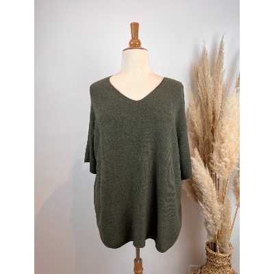 Pull Manches courtes uni épais col V grande taille