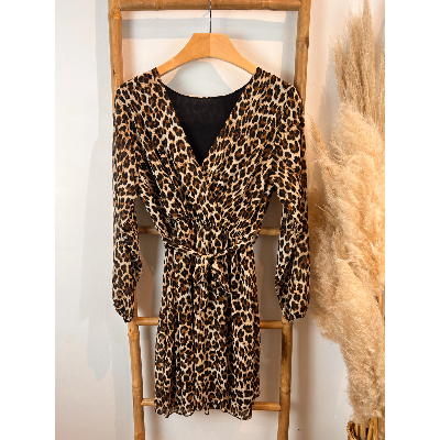 Robe courte léopard en voile doublé