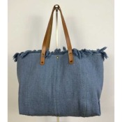 Sac en coton anses cuir smile bleu 