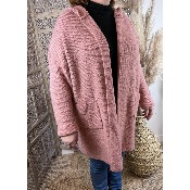 Veste épaisse laine vieux rose à capuche bohème