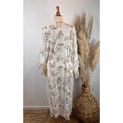 Kimono long bohème dentelle broderies pompons 