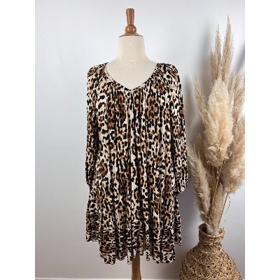 Robe bohème léopard manches longues grande taille