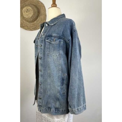 Veste En Jean Délavée Pour Femme - Longue, Vintage, Taille Haute - Col V, Manches Longues, Boutonnée - Printemps/automne