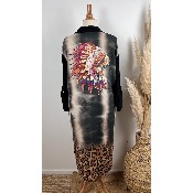 Kimono manteau léger noir maille coiffe indien bohème grande taille