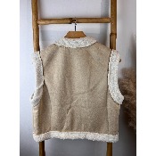 Gilet de berger brodé beige