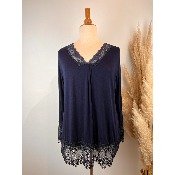 Top "rouleaux" dentelle manches longues 48-52/54