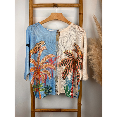 Pull bicolore léopard palmier