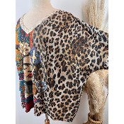 Pull lurex manches longues Frida ethnique léopard Grande Taille