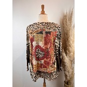Pull lurex manches longues œil léopard Grande Taille