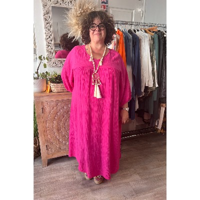 Robe longue en gaze de coton unie grande taille