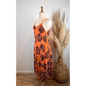 Robe longue bretelle imprimé corail asymétrique grande taille