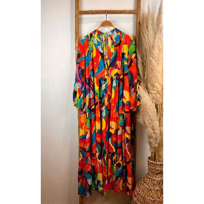Robe longue imprimée multicolore