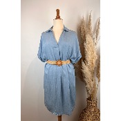 Robe tencel clair ou foncé col chemise + ceinture grande taille