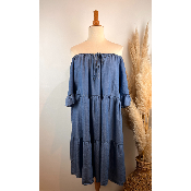 Robe tencel volantée col élastiqué grande taille