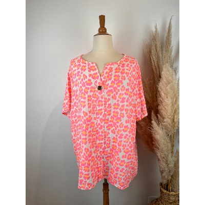 Tunique en gaze de coton fluo léopard grande taille