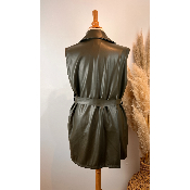 Veste trench sans manches en simili cuir grande taille