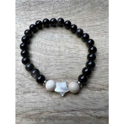 Bracelet en pierres naturelles obsidienne argentée