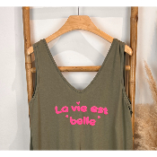 Combinaison coton sans manche "la vie est belle" grande taille