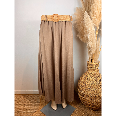 Jupe longue unie fluide avec ceinture grande taille