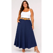 Jupe longue unie fluide avec ceinture grande taille