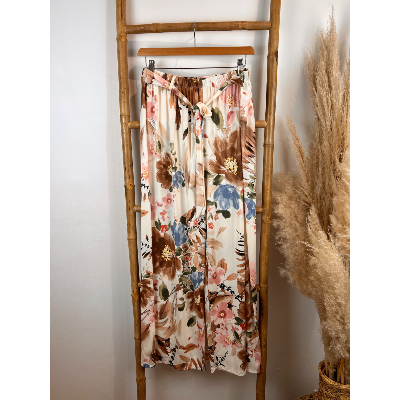 Palazzo pantalon fluide imprimé floral fleurs marrons grande taille