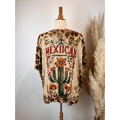 Pull fin lurex manches courtes tête de buffle cactus grande taille