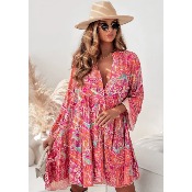 Robe bohme imprim color rose/orange 