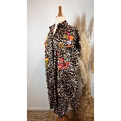 Robe chemise / Kimono léopard brodé "Ibiza" grande taille
