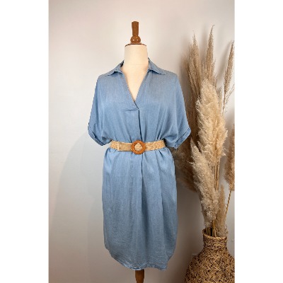 Robe tencel clair ou foncé col chemise + ceinture grande taille