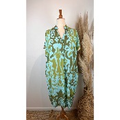 Robe viscose imprimée grande taille kaki / bleu