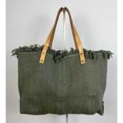 Sac en coton anses cuir bohème - kaki