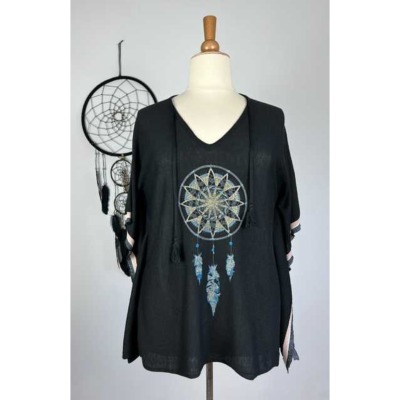 Pull droit mailles fines  attrape rêves - noir