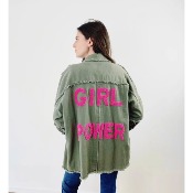 Veste surchemise bohème coton effiloché kaki girl power