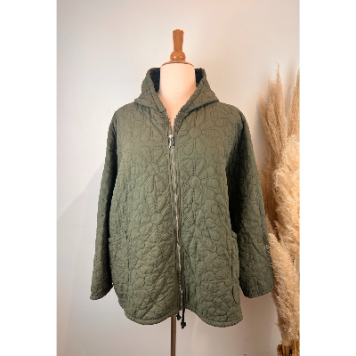 Veste capuche coton imprimé floral matelassé grande taille