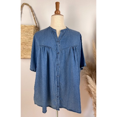 Blouse chemise en tencel bleu grande taille