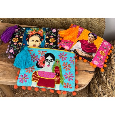 Pochette à pompons Frida Kahlo bohème