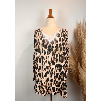 Pull maille duveteuse grande taille léopard