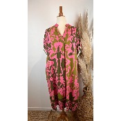 Robe viscose imprimée grande taille kaki / rose