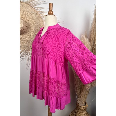 Robe En Dentelle Fuschia Trina Turk - Taille 10 - Style Fit & Flare - Occasion Très Bon état