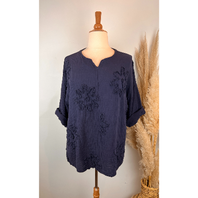 Tunique en gaze de coton fleurs grande taille