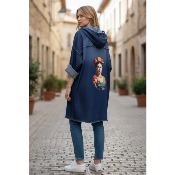 Veste en jean longue à capuche dos Frida grande taille