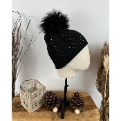 Bonnet strass pompon en marmotte 