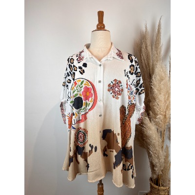Chemise longue bohème cactus léopard grande taille