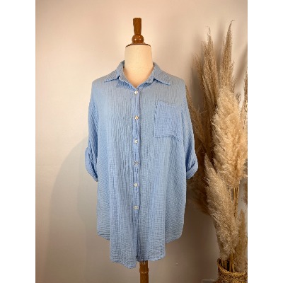 Chemise manches courtes gaze de coton unie grande taille 44 /50