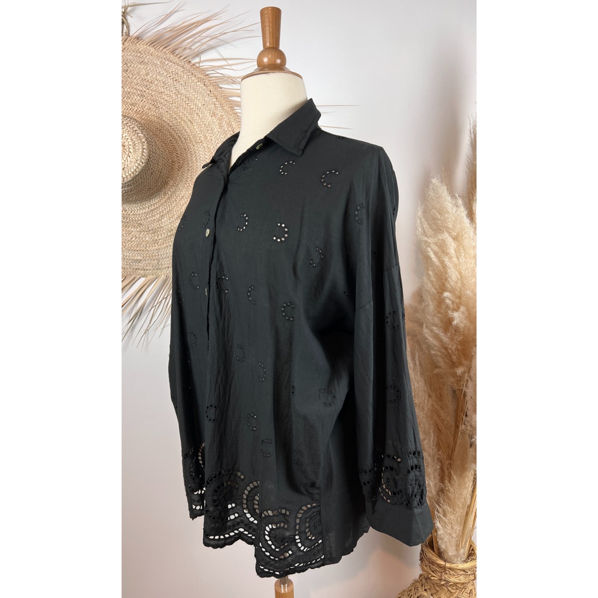 Chemise Broderie Anglaise Blanche - Taille M, Marque Boutique Parisienne, Très Bon état