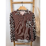 Chemise rayée imprimé dos léopard 