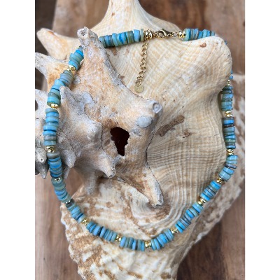 Collier ras de cou pierres naturelles acier doré