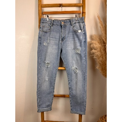 Jean coupe mom déchiré strass grande taille